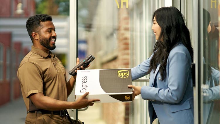 Small business owner shipping internationally with U-P-S.